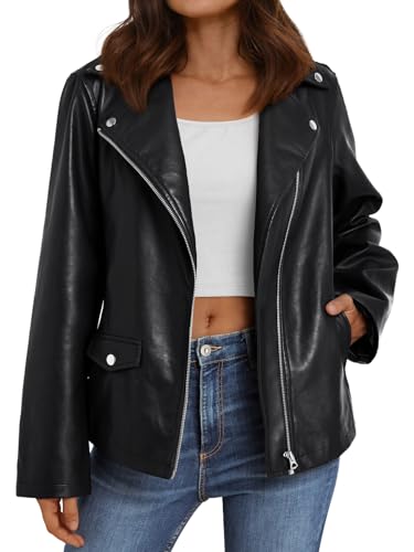 AUTOMET Womens Leather Jacket Fall Faux Suede Zip Up Motorcycle Biker Coat 2024 Winter Fashion Outfits Clothes Trendy Outwear Black M