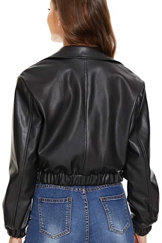 Fahsyee Faux Leather Jacket Women - Black Motorcycle Short Coat Moto Biker Blazer Plus Size Casual Pleather Jackets Fashion M