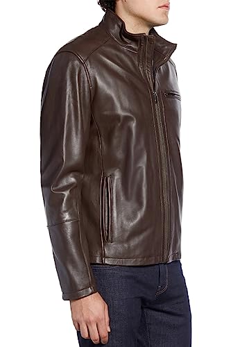 Cole Haan Men's Smooth Lamb Leather Moto Jacket, Java, Medium