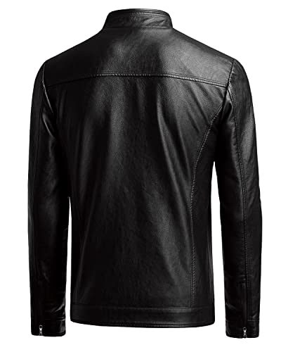 Fairylinks Men's Casual Faux Leather Jacket, Black, Medium
