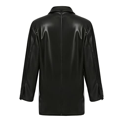 Kaipiclos Women Leather Jacket Oversized Lapel Button Front PU Faux Leather Blazer Shacket Jackets Fall Winter Trench Coat (Leather Jackets Black, M)