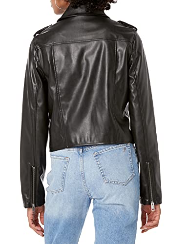 The Drop Women's Heather Faux Leather Moto Jacket, Black, M
