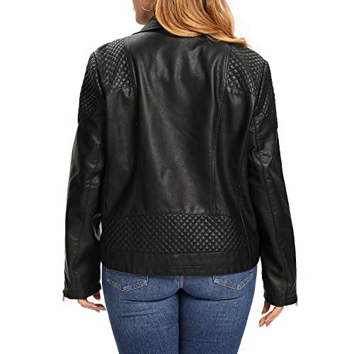S P Y M Womens Faux Leather Jacket, Moto Biker Coat, Quilted Zip Up Outwear