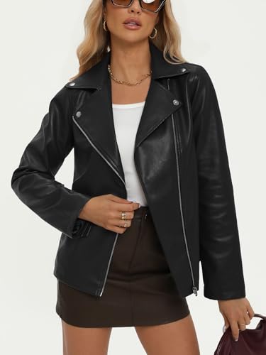 AUTOMET Womens Leather Jacket Fall Faux Suede Zip Up Motorcycle Biker Coat 2024 Winter Fashion Outfits Clothes Trendy Outwear Black M