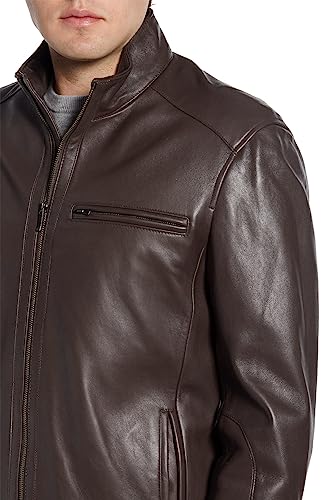 Cole Haan Men's Smooth Lamb Leather Moto Jacket, Java, Medium