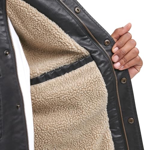 Levi's Men's Buffed Cow Faux Leather Hooded Trucker Jacket, New Brown, Large
