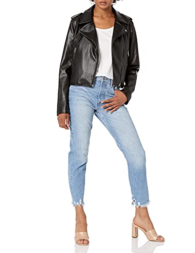 The Drop Women's Heather Faux Leather Moto Jacket, Black, M