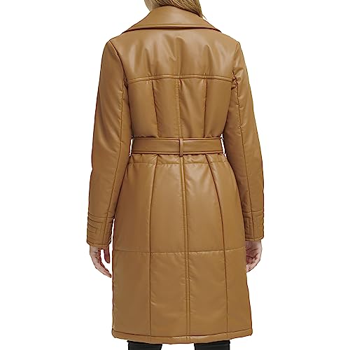 Kenneth Cole Women's Belted Faux Leather Jacket, Knee Length TAN, X-Large