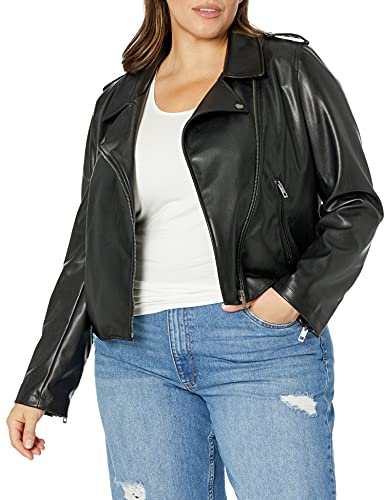 The Drop Women's Heather Faux Leather Moto Jacket, Black, M