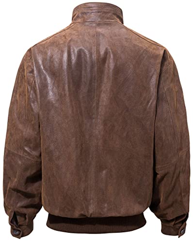 FLAVOR Men's Moto Real Leather Classic Jacket with Stand Collar (Brown, m)