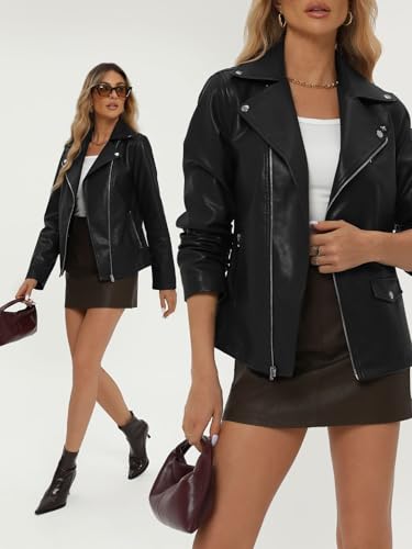 AUTOMET Womens Leather Jacket Fall Faux Suede Zip Up Motorcycle Biker Coat 2024 Winter Fashion Outfits Clothes Trendy Outwear Black M