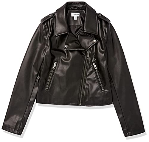 The Drop Women's Heather Faux Leather Moto Jacket, Black, M