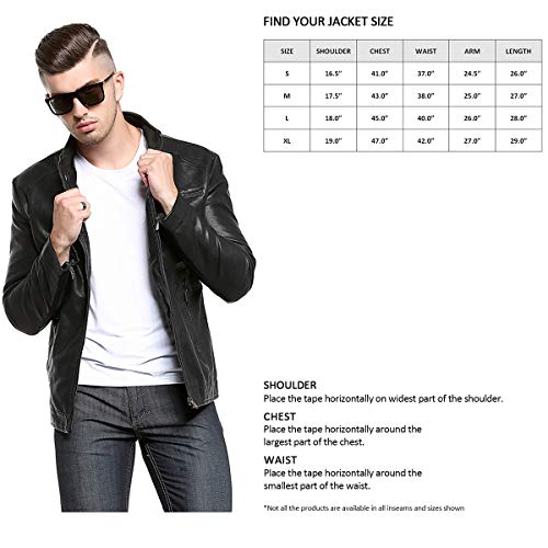 Fairylinks Men's Casual Faux Leather Jacket, Black, Medium