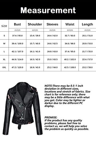Bellivera Spring Faux Leather Jacket For Women Womens Long Sleeves Winter Faux Leather Embroidery Floral Zipper Jacket,Black1702020,Medium