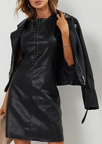 Bellivera Spring Faux Leather Jacket For Women Womens Long Sleeves Winter Faux Leather Embroidery Floral Zipper Jacket,Black1702020,Medium