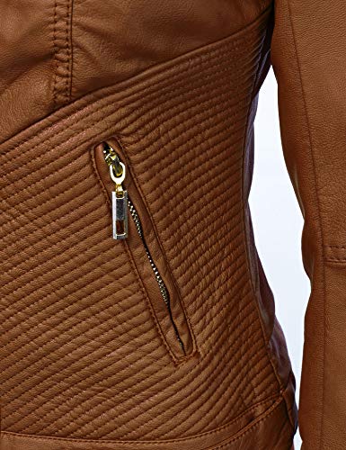 WJC747 Womens Dressy Vegan Leather Biker Jacket L Camel