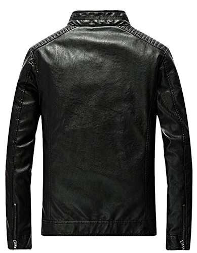 Youhan Men's Casual Zip Up Slim Bomber Faux Leather Jacket (Medium, Black)