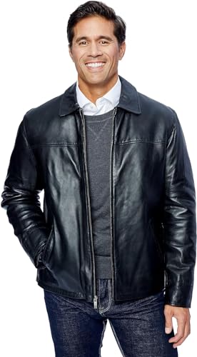 Excelled Leather mens New Zealand Lambskin Classic Open Bottom Leather Jacket, Black, X-Large US