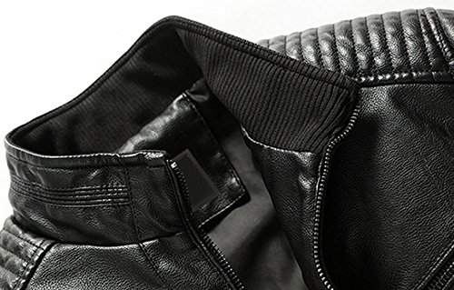Youhan Men's Casual Zip Up Slim Bomber Faux Leather Jacket (Medium, Black)