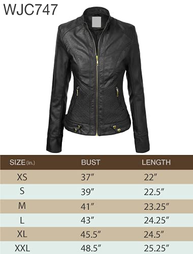 WJC747 Womens Dressy Vegan Leather Biker Jacket L Camel
