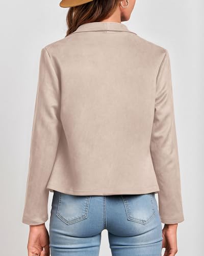KIRUNDO Women's Faux Leather Suede Jacket 2024 Fall Fashion Light Long Sleeve Cropped Jacket Coats with Pockets(Beige Apricot, Small)