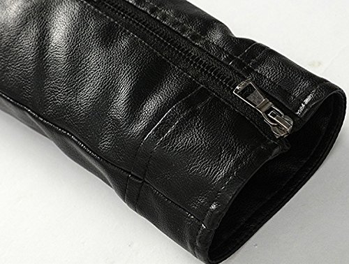 Youhan Men's Casual Zip Up Slim Bomber Faux Leather Jacket (Medium, Black)