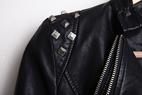 chouyatou Women's Fashion Studded Perfectly Shaping Faux Leather Biker Jacket (Small, Black)