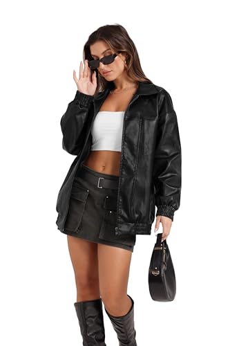 SAMPEEL Leather Jacket Women Faux Abrigos De Mujer Invierno En Oferta Coats 2024 Night Out Outfits Winter Clothes Black XL