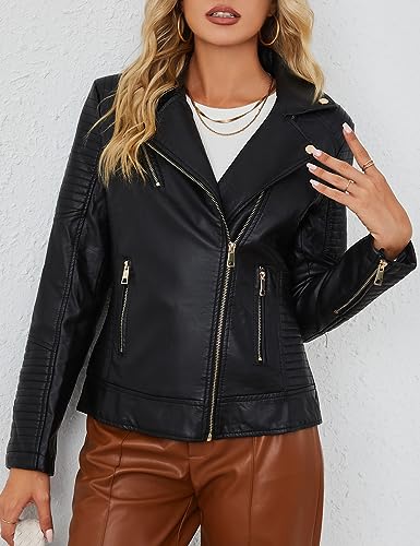 Bellivera Women's Faux Leather Jacket Motorcycle Standard Outerwear 53 Black L