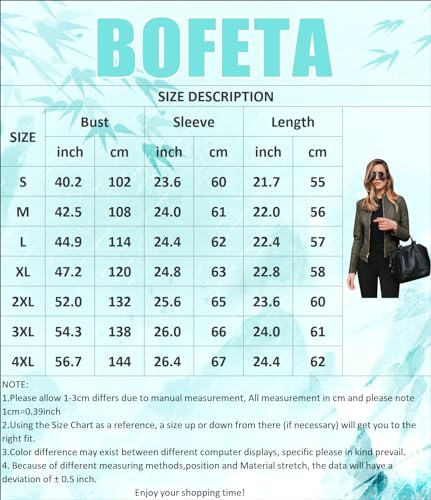 BOFETA Women's Casual Fall Cool Zipper Front Faux Leather Jacket For Women Plain Slim Long Sleeve Coat Blk L