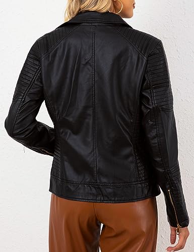Bellivera Women's Faux Leather Jacket Motorcycle Standard Outerwear 53 Black L