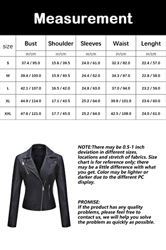 Bellivera Women's Faux Leather Jacket Motorcycle Standard Outerwear 53 Black L