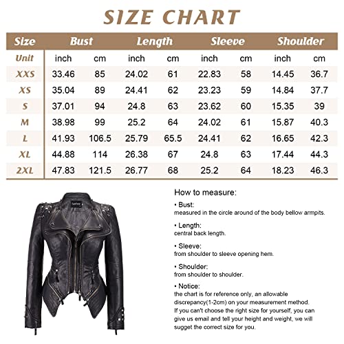 chouyatou Women's Fashion Studded Perfectly Shaping Faux Leather Biker Jacket (Small, Black)