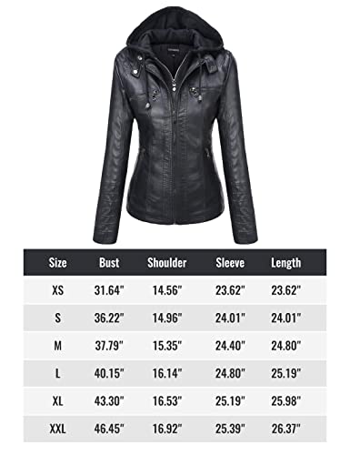 Tanming Women's Womens Hooded Faux leather Jackets (Medium, Black)