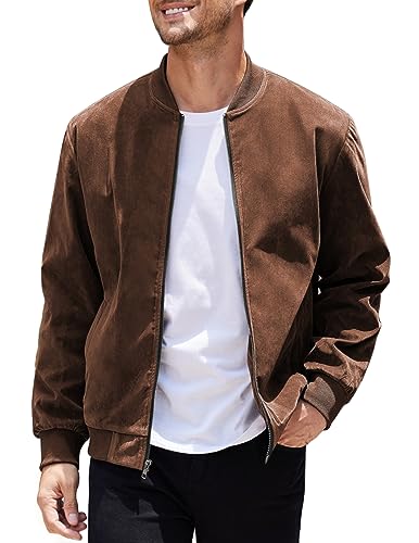 COOFANDY Men's Varsity Baseball Jacket Causal Slim Fit Suede Leather Bomber Jackets