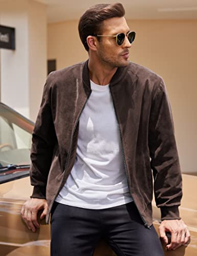 COOFANDY Men's Varsity Baseball Jacket Causal Slim Fit Suede Leather Bomber Jackets
