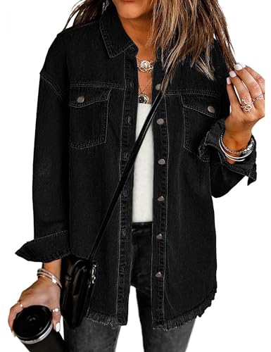 Luvamia Oversized Black Denim Jacket for Women