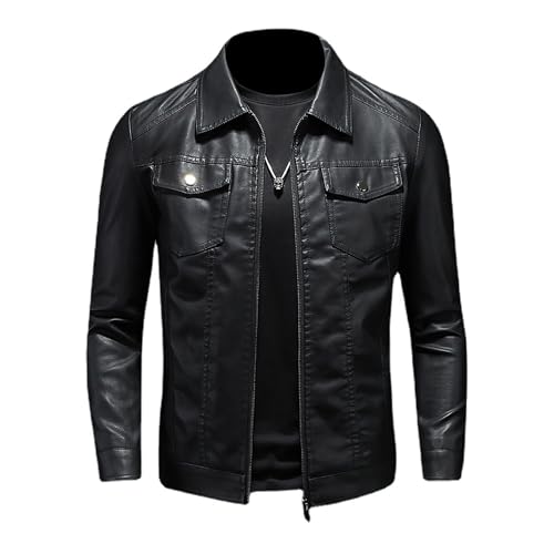 ZFBAOJT Mens Leather Jacket Motorcycle Black Biker Jackets Vintage Faux Leather Outwear Casual XL