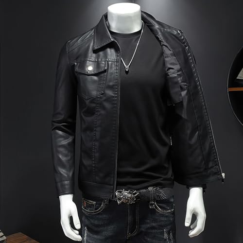 ZFBAOJT Mens Leather Jacket Motorcycle Black Biker Jackets Vintage Faux Leather Outwear Casual XL
