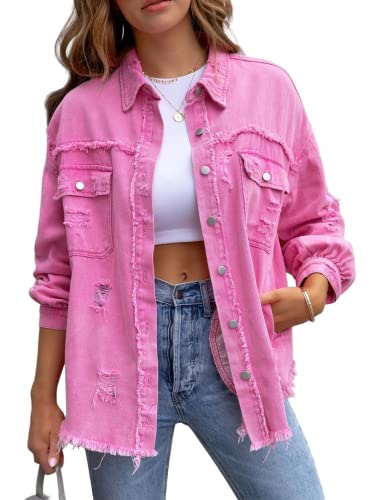 Omoone Women's Distressed Denim Boyfriend Jacket