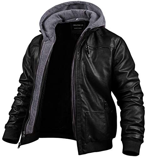 CREATMO US Men's Faux Leather Jacket Vintage Motorcycle Jacket Slim Fit Pu Outwear Black 4XL