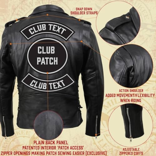 Milwaukee Leather SH1011 Black Classic Brando Motorcycle Jacket for Men Made of Cowhide Leather w/Side Lacing - Large