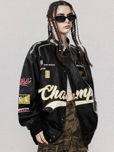 Aelfric Eden Faux Leather Jacket Oversized Racing Motorcycle Jackets Moto Coats Unisex Trendy Streetwear Jacket