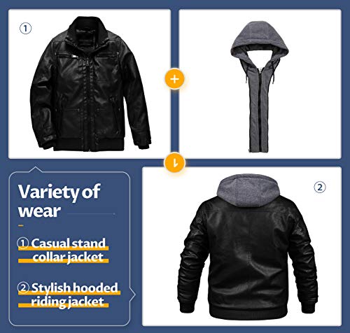 CREATMO US Men's Faux Leather Jacket Vintage Motorcycle Jacket Slim Fit Pu Outwear Black 4XL