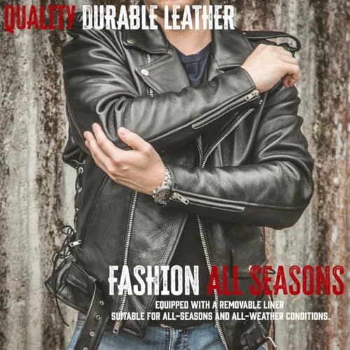 Milwaukee Leather SH1011 Black Classic Brando Motorcycle Jacket for Men Made of Cowhide Leather w/Side Lacing - Large