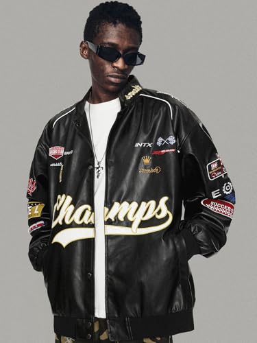 Aelfric Eden Faux Leather Jacket Oversized Racing Motorcycle Jackets Moto Coats Unisex Trendy Streetwear Jacket