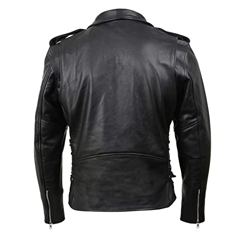 Milwaukee Leather SH1011 Black Classic Brando Motorcycle Jacket for Men Made of Cowhide Leather w/Side Lacing - Large