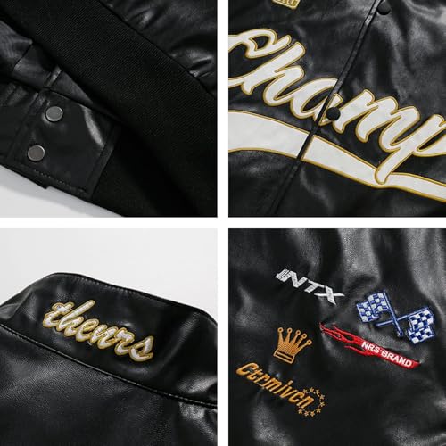 Aelfric Eden Faux Leather Jacket Oversized Racing Motorcycle Jackets Moto Coats Unisex Trendy Streetwear Jacket