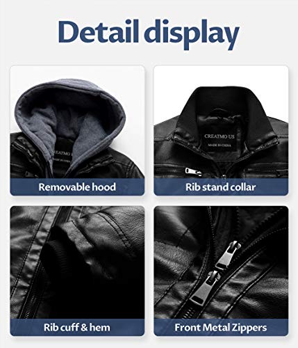 CREATMO US Men's Faux Leather Jacket Vintage Motorcycle Jacket Slim Fit Pu Outwear Black 4XL