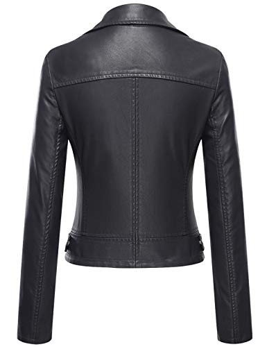 Tanming Women's Faux Leather Moto Biker Short Coat Jacket (Black-M)